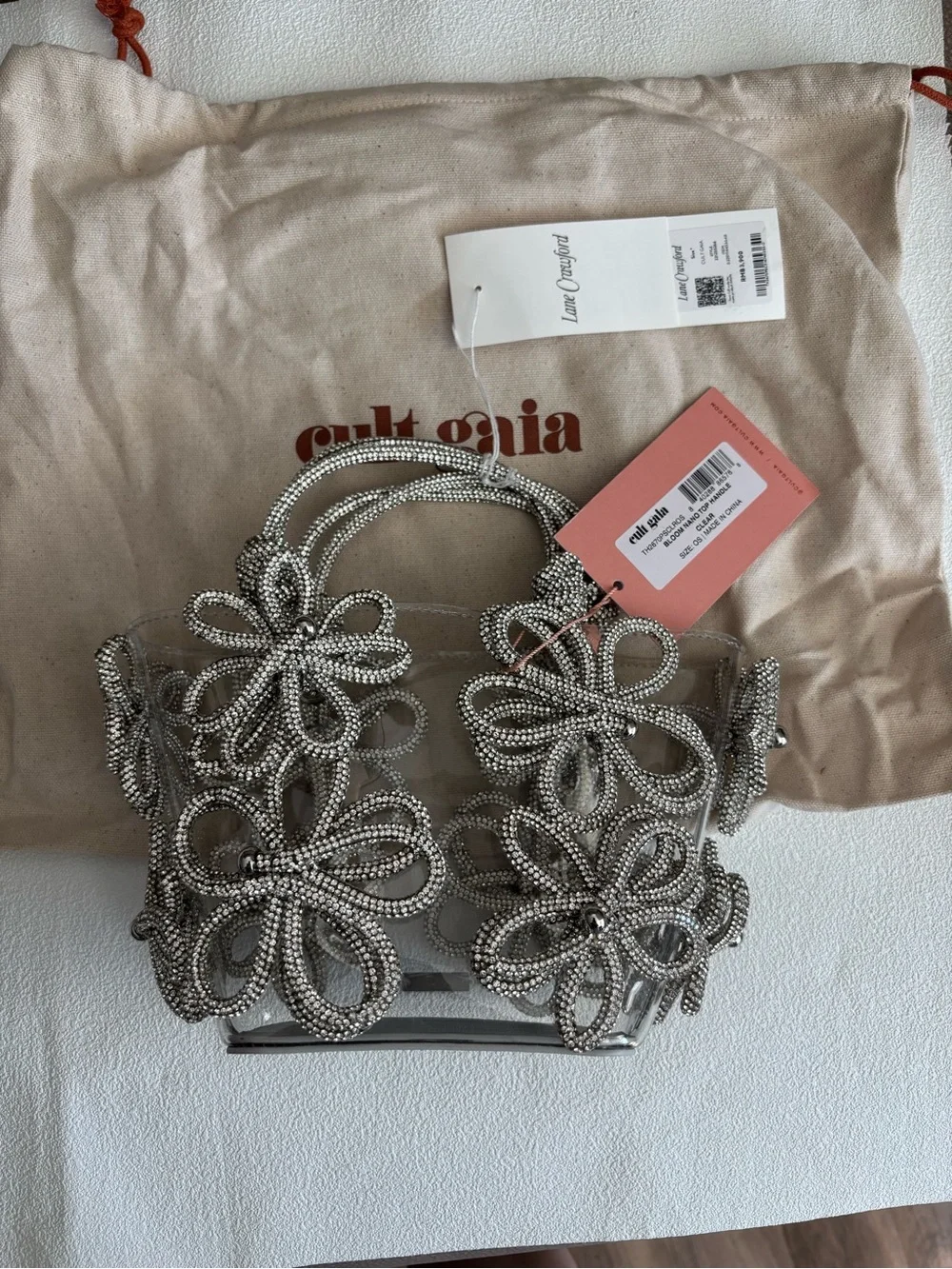 NWT cult gaia clear tote with silver floral beading
